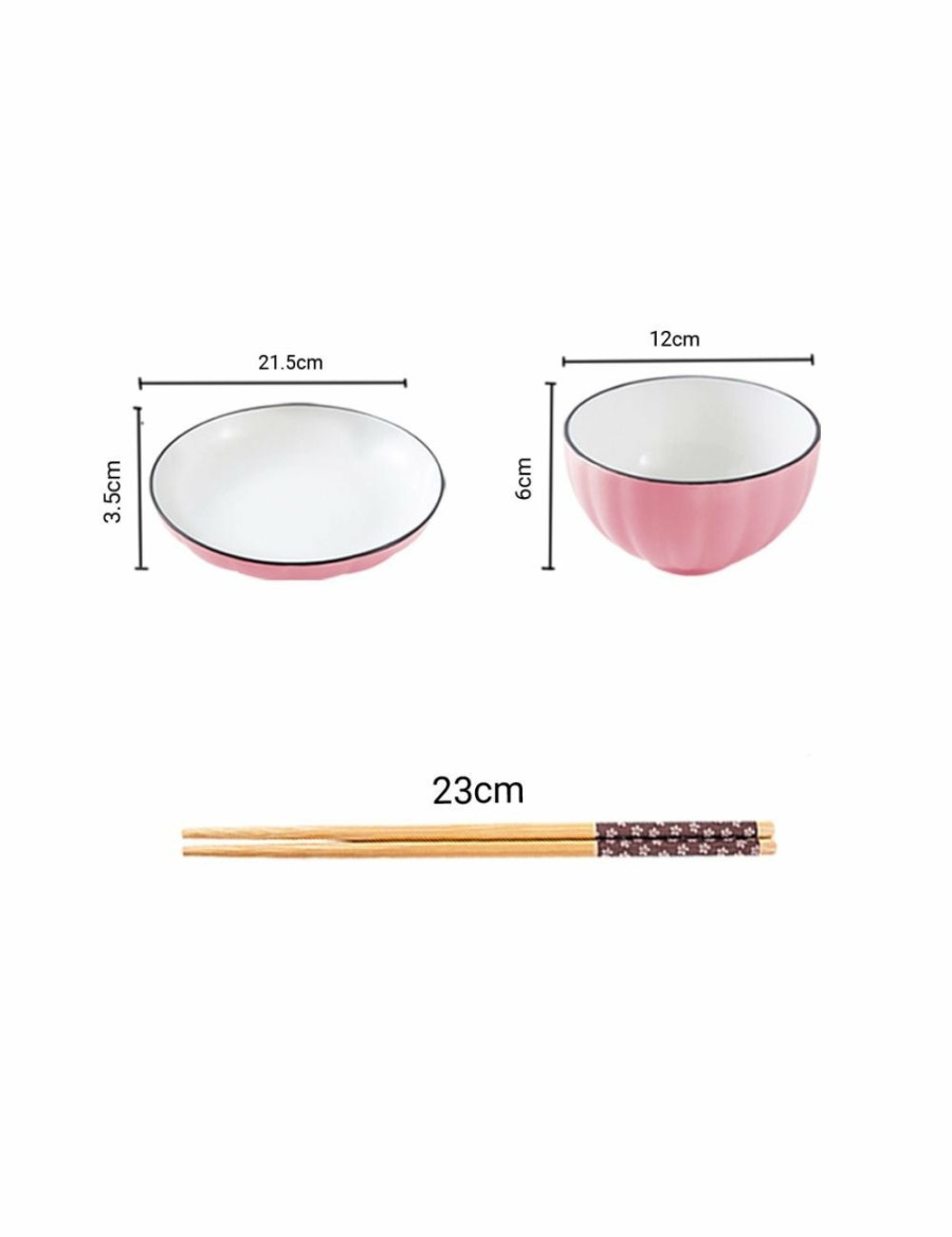 Home And Lifestyle Soga Dinnerware | Soga Pink Japanese Style Ceramic Dinnerware Crockery Soup Bowl Plate Server Kitchen Home Decor Set Of 12