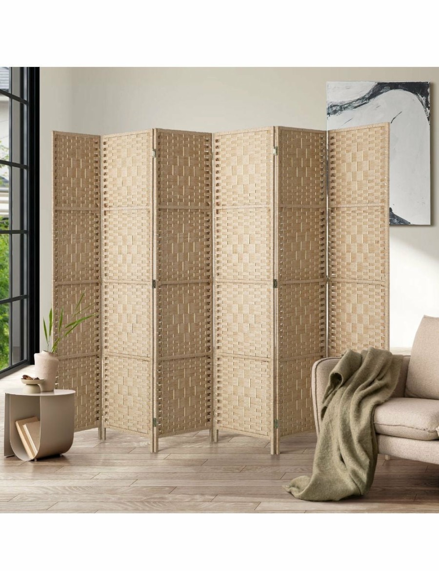 Home And Lifestyle Oikiture Room Dividers | Oikiture 6 Panel Room Divider Privacy Screen Dividers Woven Wood Fold Stand