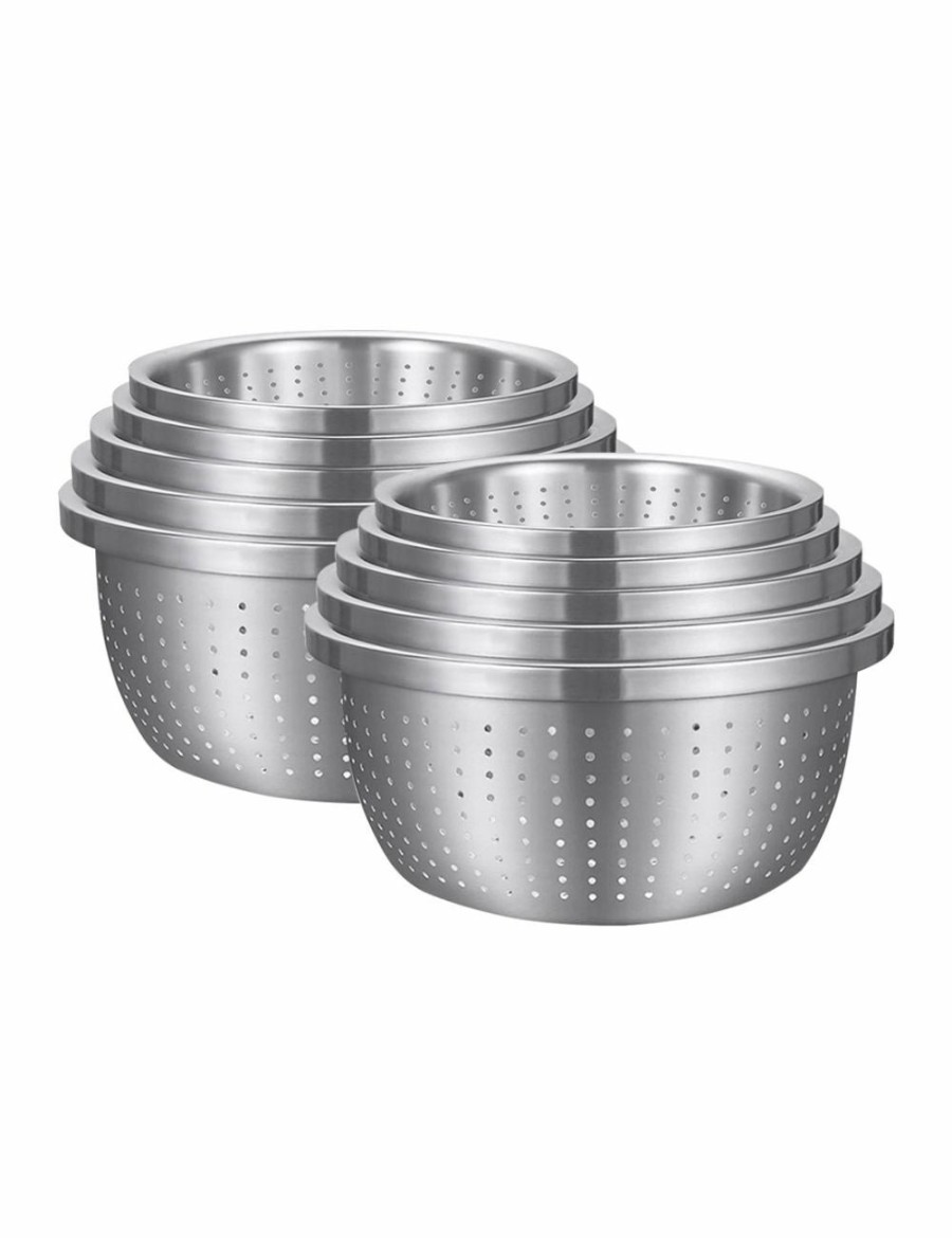 Home And Lifestyle Soga Kitchen & Laundry Fixtures | Soga 2X Stainless Steel Nesting Basin Colander Perforated Kitchen Sink Washing Bowl Metal Basket Strainer Set Of 5