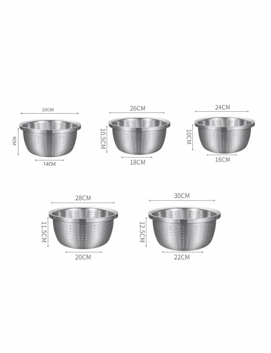 Home And Lifestyle Soga Kitchen & Laundry Fixtures | Soga 2X Stainless Steel Nesting Basin Colander Perforated Kitchen Sink Washing Bowl Metal Basket Strainer Set Of 5