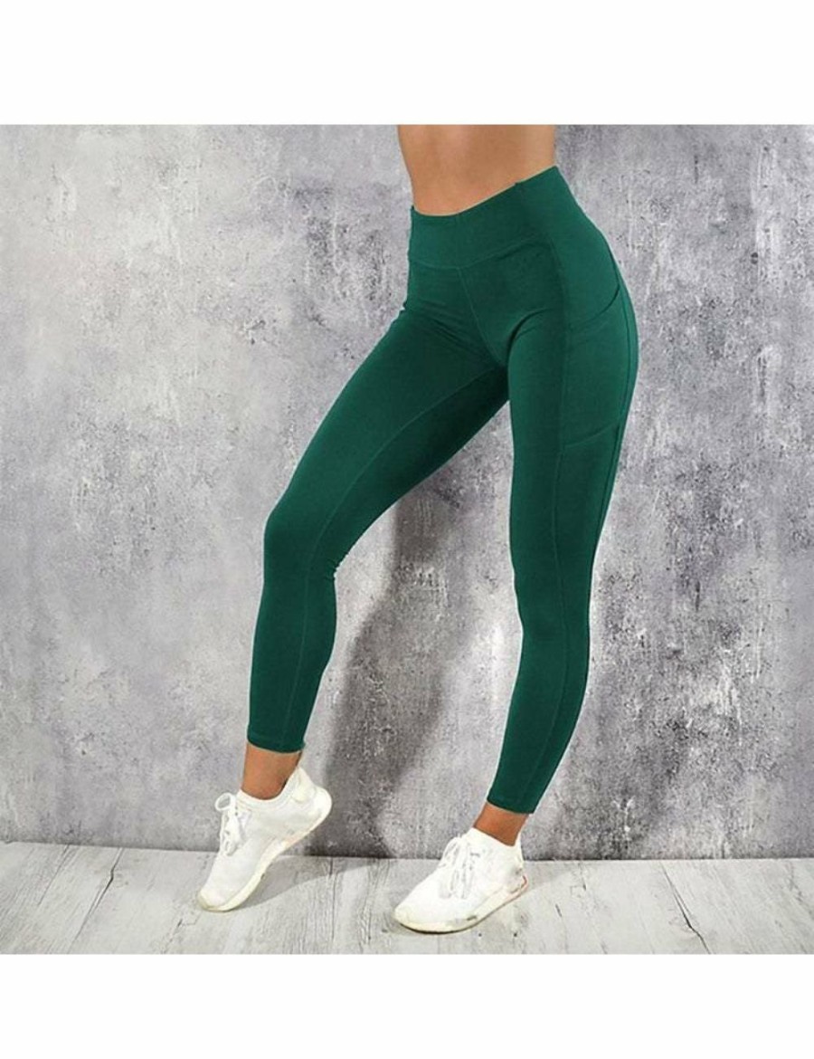 Women HOD Health & Home Active Bottoms | Women'S Gym Tights & Leggings High Waist Leggings With Side Pocket Yoga Fitness Slim Pants