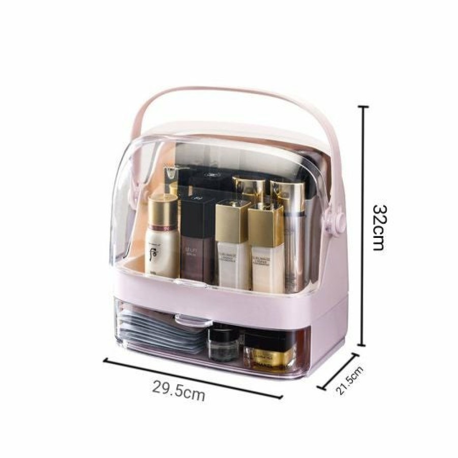 Beauty Soga | Soga 2X 2 Tier Pink Countertop Makeup Cosmetic Storage Organiser Skincare Holder Jewelry Storage Box With Handle