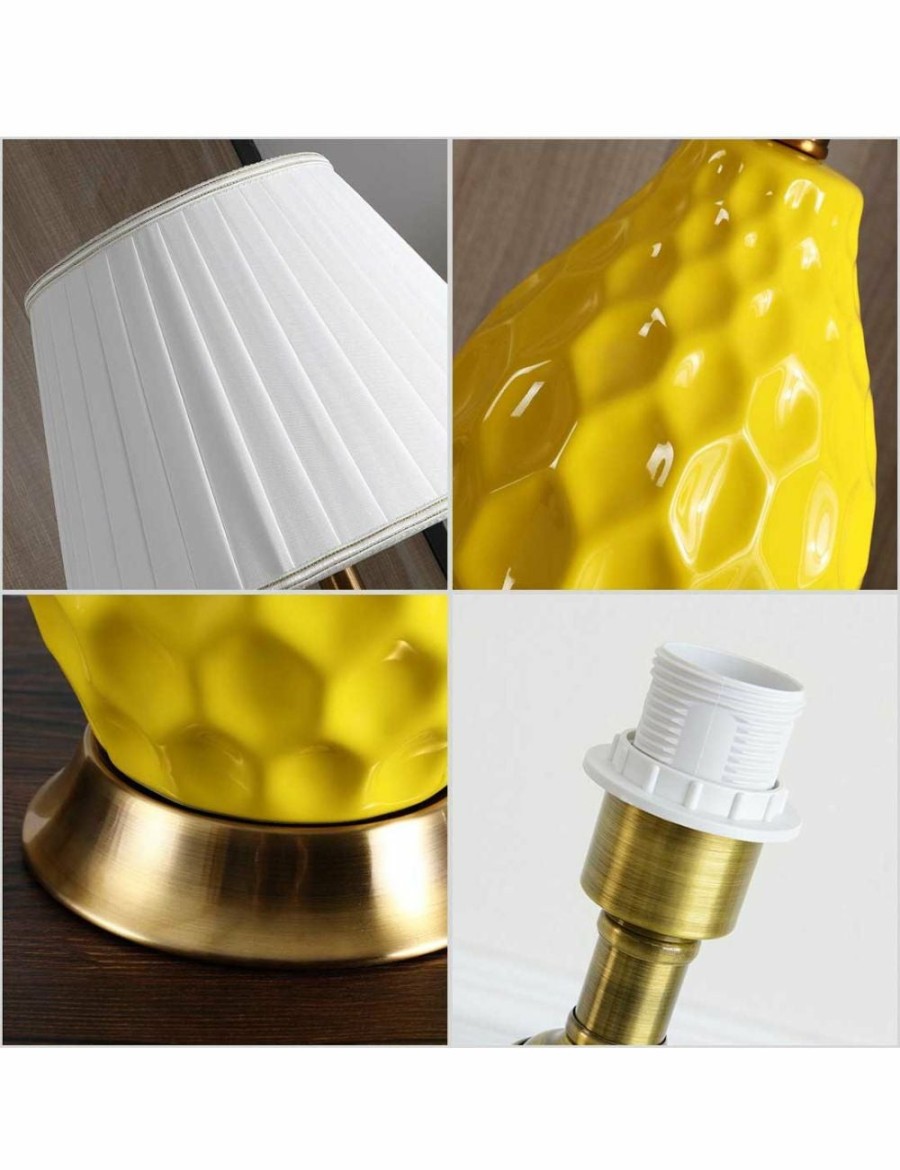 Home And Lifestyle Soga Lamps | Soga Ceramic Textured Lamp With Gold Metal Base White 4Pack