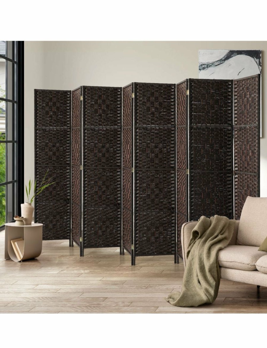 Home And Lifestyle Oikiture Room Dividers | Oikiture 8 Panel Room Divider Screen Privacy Dividers Woven Wood Folding Brown