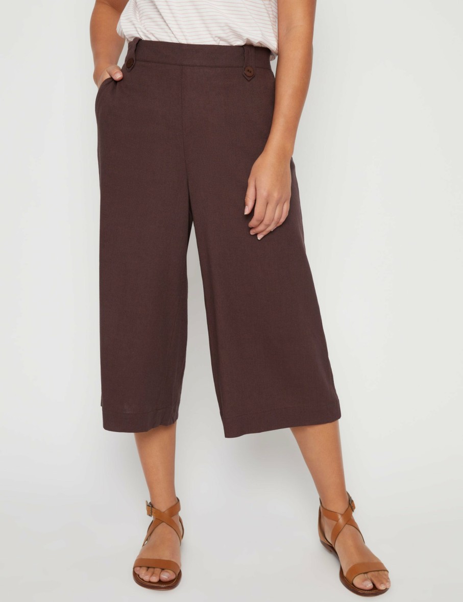 Women Millers Crops & Capris | Millers Crop Length Wide Leg Button Tab Detail At Waist Linen Blend Pant