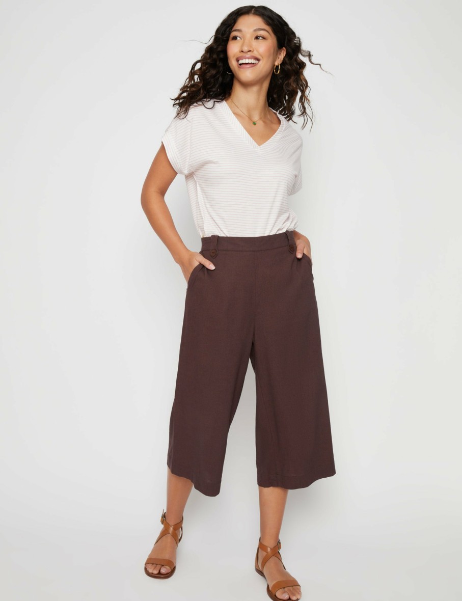 Women Millers Crops & Capris | Millers Crop Length Wide Leg Button Tab Detail At Waist Linen Blend Pant