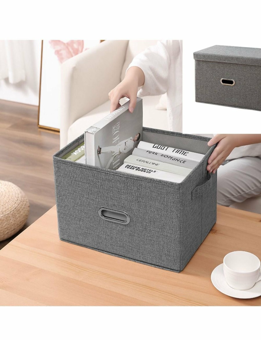 Home And Lifestyle Soga Clothes Airers & Baskets | Soga 2X Grey Medium Foldable Canvas Storage Box Cube Clothes Basket Organiser Home Decorative Box