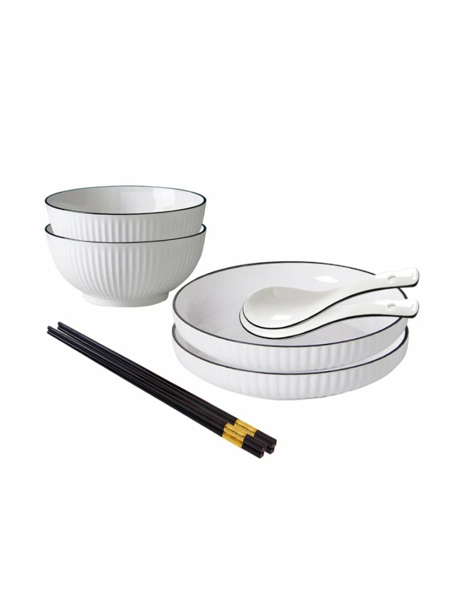 Home And Lifestyle Soga Dinnerware | Soga White Japanese Style Ceramic Dinnerware Crockery Soup Bowl Plate Server Kitchen Home Decor Set Of 4