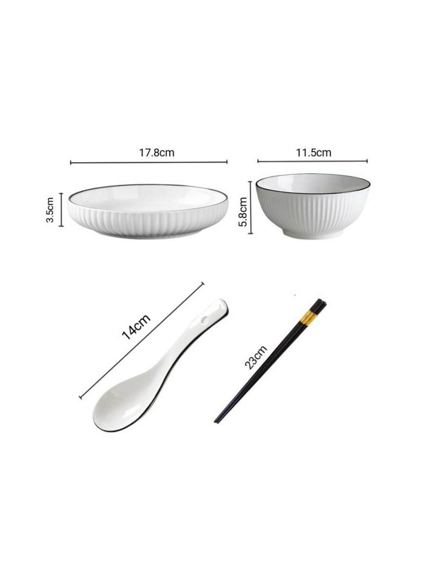 Home And Lifestyle Soga Dinnerware | Soga White Japanese Style Ceramic Dinnerware Crockery Soup Bowl Plate Server Kitchen Home Decor Set Of 4