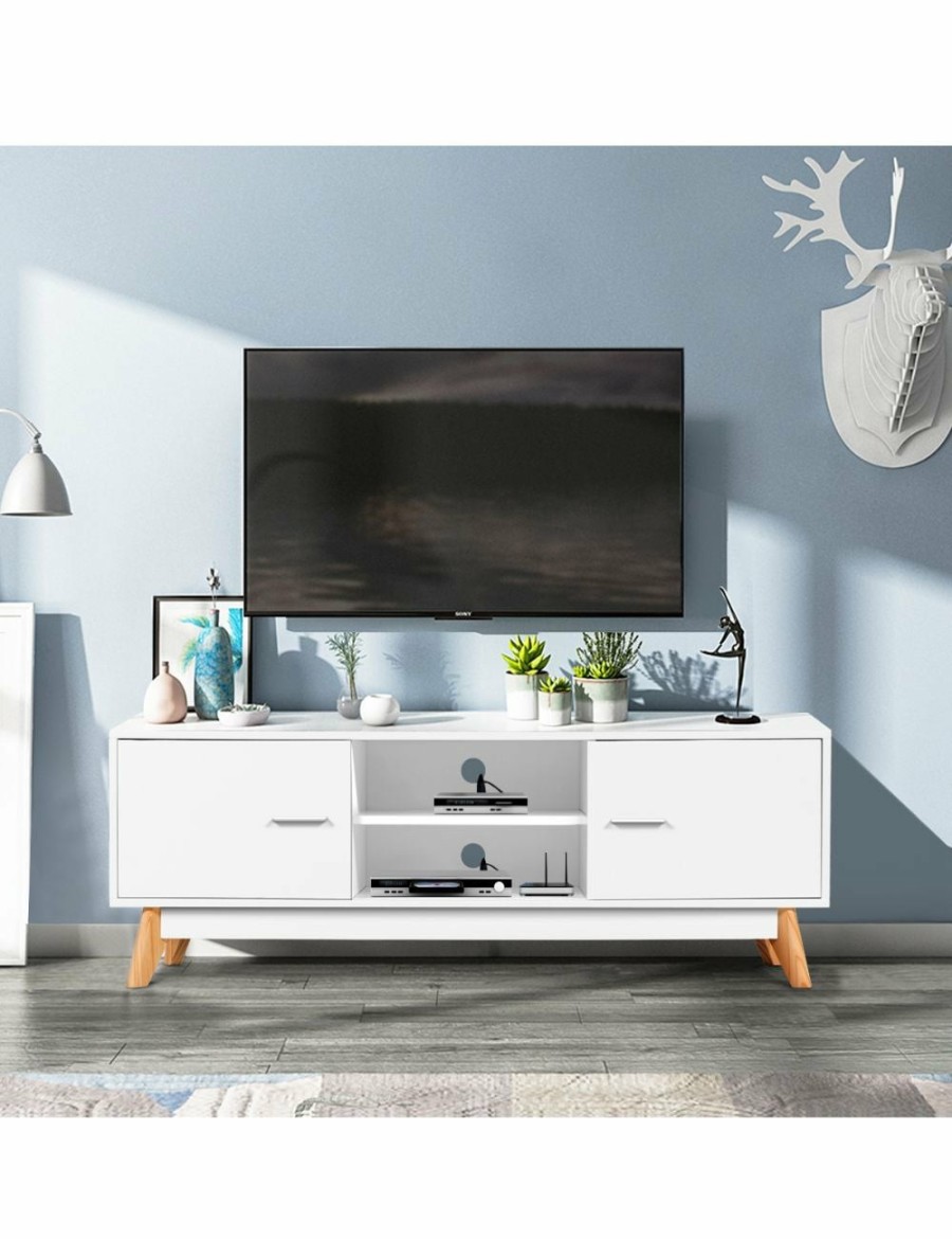 Home And Lifestyle Costway Entertainment Units | Costway Tv Cabinet Entertainment Unit Stand Living Furniture Display Shelf W/Storage Caibnet Home Bedroom 140Cm