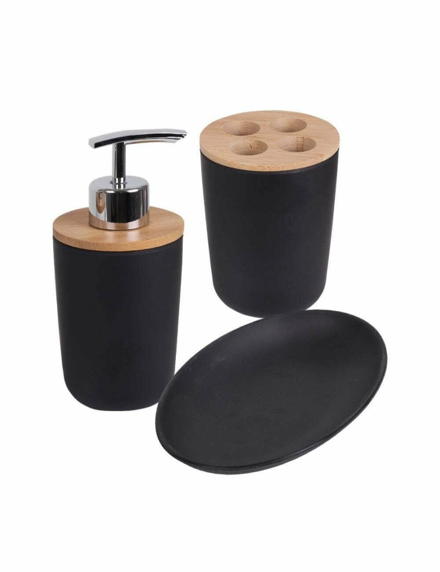 Home And Lifestyle ECO BASICS Bathroom Accessories | Eco Basics 3-In-1 Vanity Bathroom Set Toothbrush/Soap Holder Dispenser Tray Blk