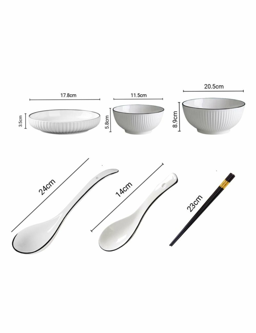 Home And Lifestyle Soga Dinnerware | Soga White Japanese Style Ceramic Dinnerware Crockery Soup Bowl Plate Server Kitchen Home Decor Set Of 7