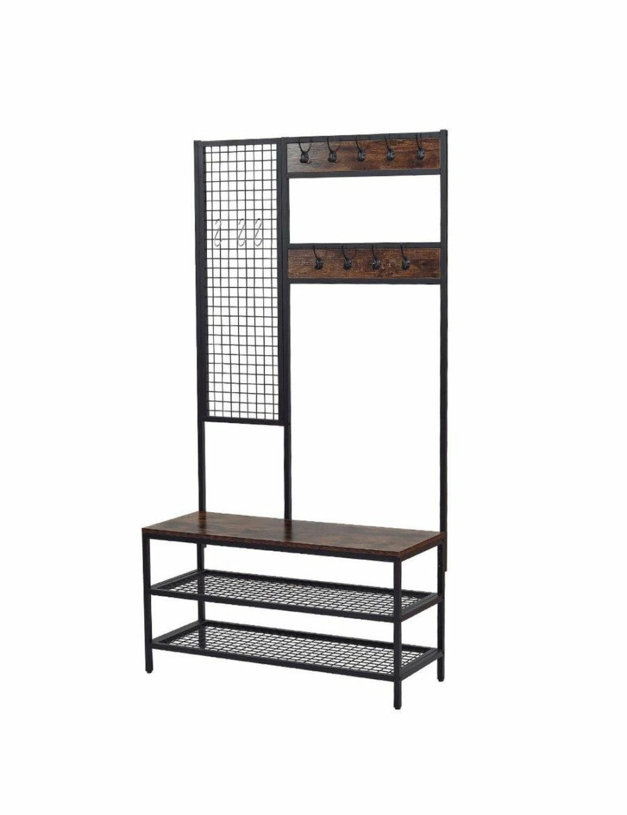 Home And Lifestyle Viviendo Hallway Furniture | Foyer Coat Rack, Shoe Rack With Hooks With Shelving In Industrial Style