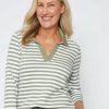 Women Millers Polos | Miller 3/4 Sleeve Ribbed Stripe Polo