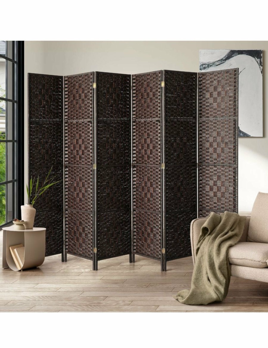 Home And Lifestyle Oikiture Room Dividers | Oikiture 6 Panel Room Divider Screen Privacy Dividers Woven Wood Folding Brown