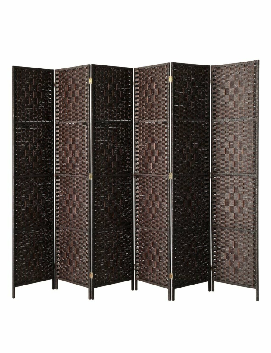 Home And Lifestyle Oikiture Room Dividers | Oikiture 6 Panel Room Divider Screen Privacy Dividers Woven Wood Folding Brown