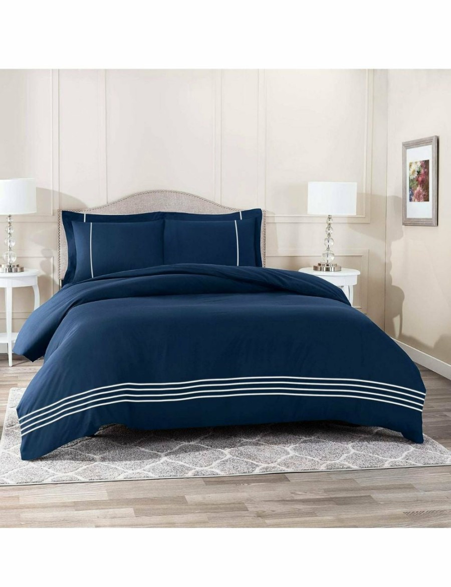 Home And Lifestyle Bedding N Bath Quilt Cover Sets | Bedding N Bath 1200Tc 100% Pure Cotton 6Pcs Embroidered Bed Quilt Cover Set (King / Queen) - Navy Blue