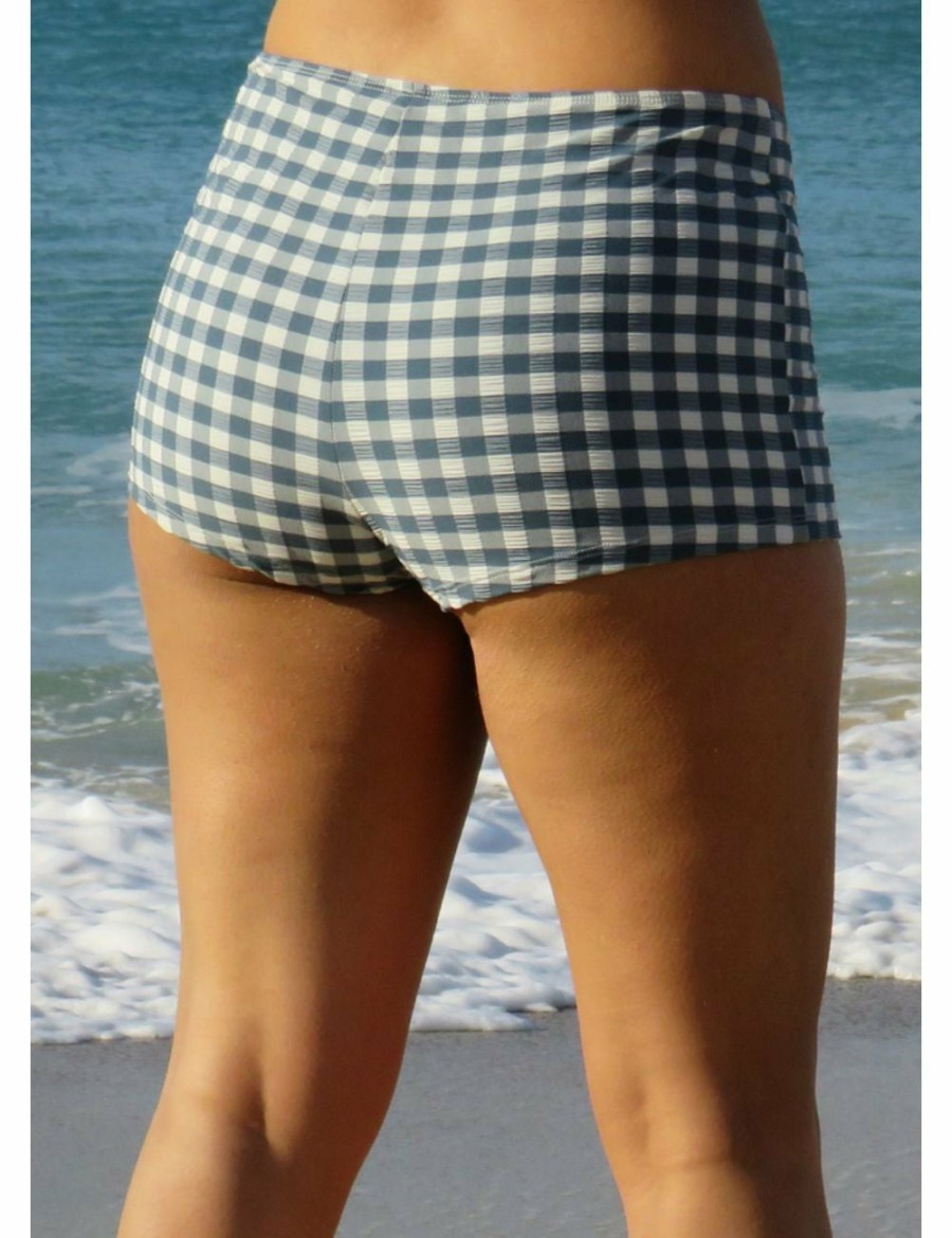 Women LaSculpte Swim Shorts | Gingham Boyleg Bikini Bottom Denim - 10