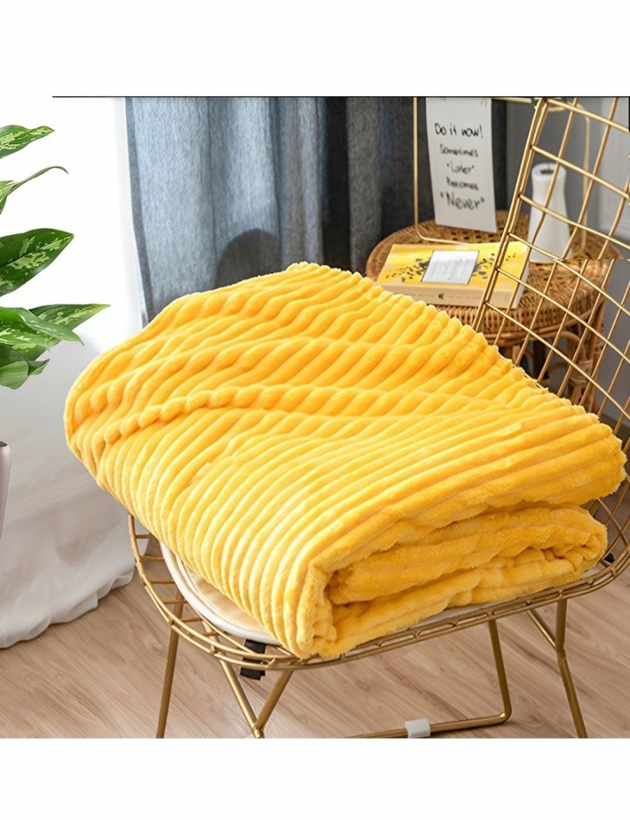 Home And Lifestyle Soga Blankets | Soga Yellow Throw Blanket Warm Cozy Striped Pattern Thin Flannel Coverlet Fleece Bed Sofa Comforter