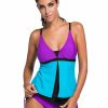 Women Azura Exchange Tankini | Purple Blue Colorblock Tankini Skort Bottom Swimsuit