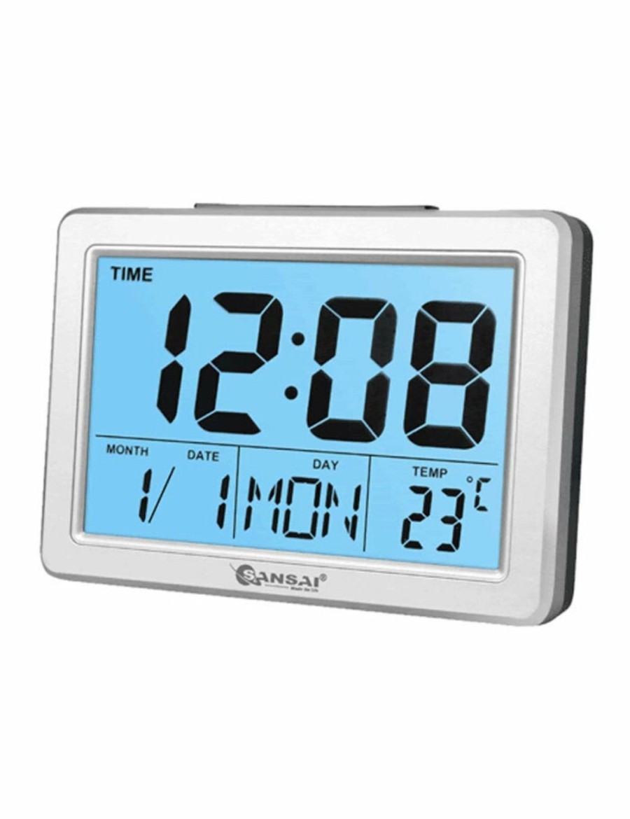 Home And Lifestyle SANSAI Clocks | Sansai Lcd Digital Alarm Clock Date/Temp Blue Backlight 12/24Hr Assorted 13.8Cm