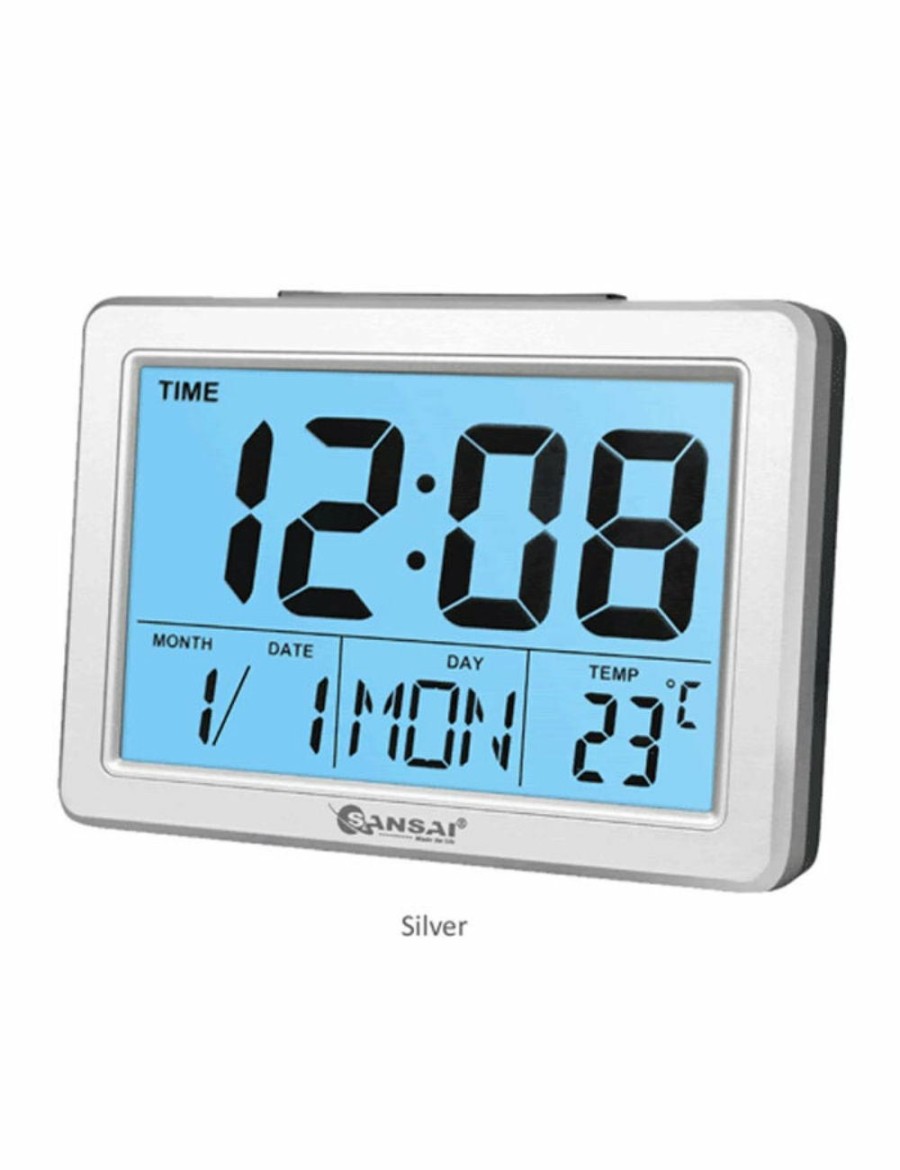 Home And Lifestyle SANSAI Clocks | Sansai Lcd Digital Alarm Clock Date/Temp Blue Backlight 12/24Hr Assorted 13.8Cm