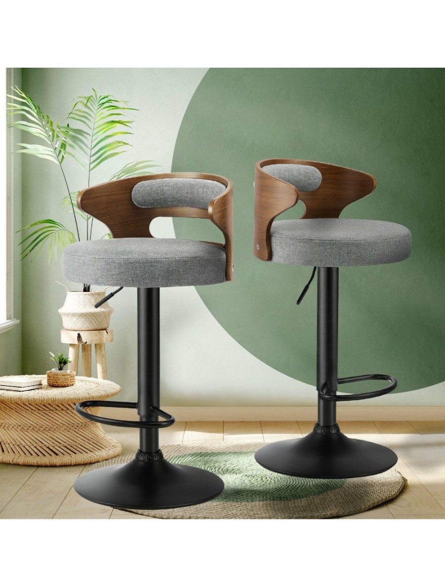 Home And Lifestyle Oikiture Bar Stools | Oikiture Bar Stools Kitchen Gas Lift Swivel Chairs Stool Wooden Barstool Grey X2