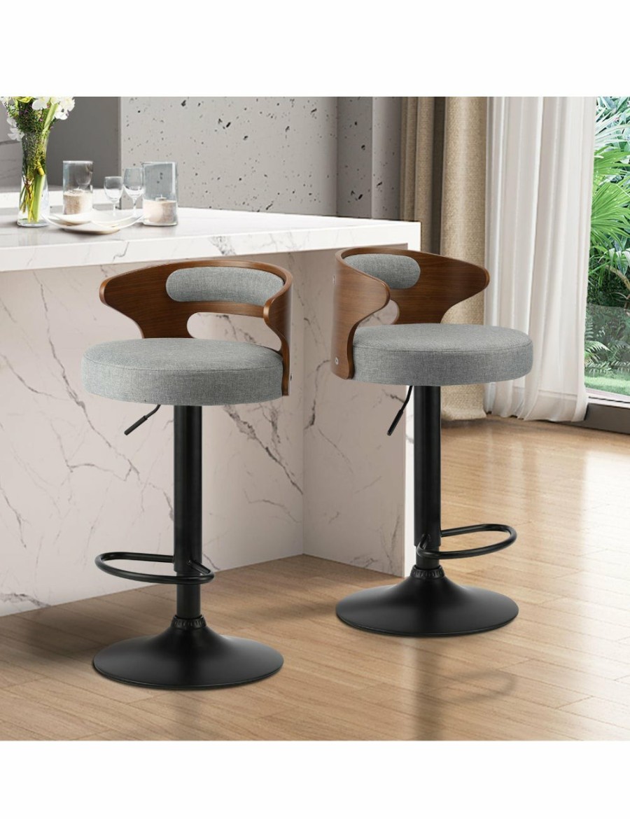 Home And Lifestyle Oikiture Bar Stools | Oikiture Bar Stools Kitchen Gas Lift Swivel Chairs Stool Wooden Barstool Grey X2