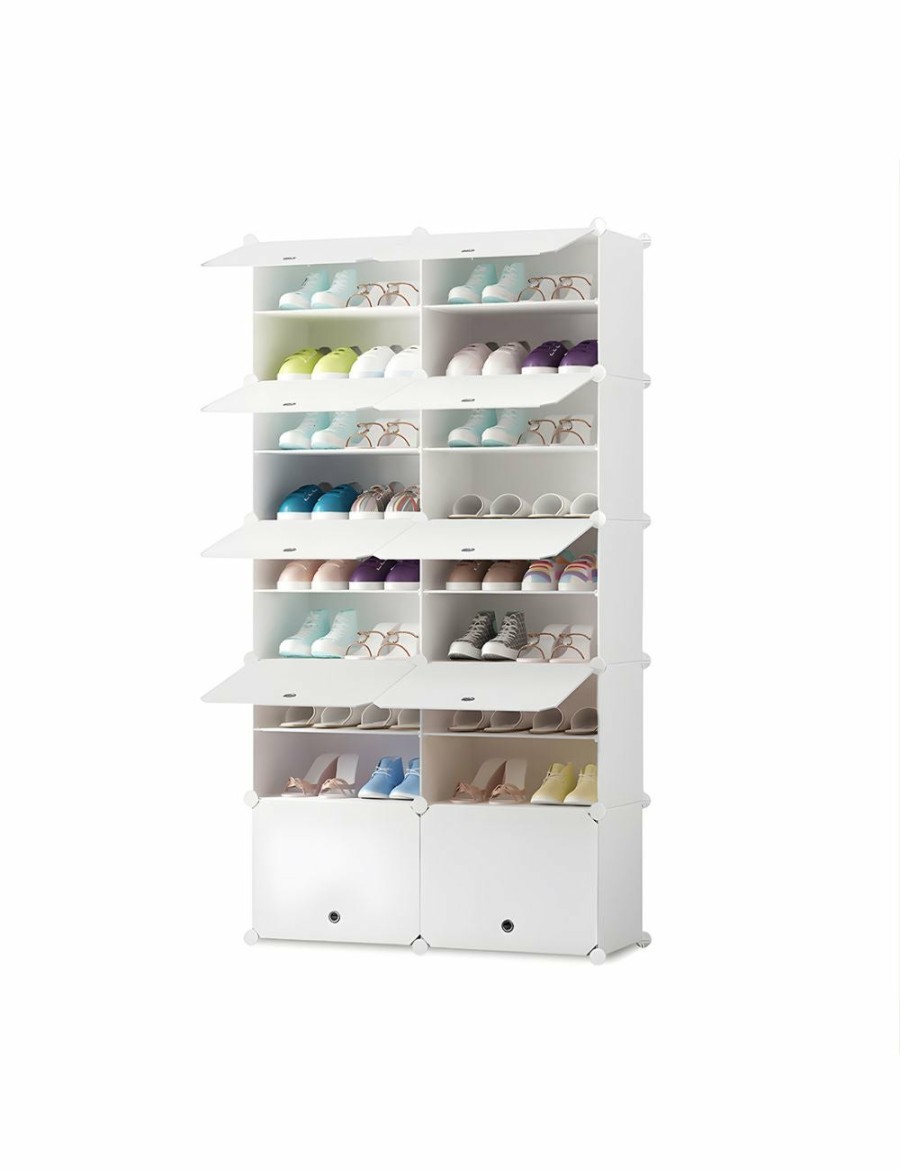 Home And Lifestyle Soga Bedroom Storage | Soga 9 Tier 2 Column White Shoe Rack Organizer Sneaker Footwear Storage Stackable Stand Cabinet Portable Wardrobe With Cover