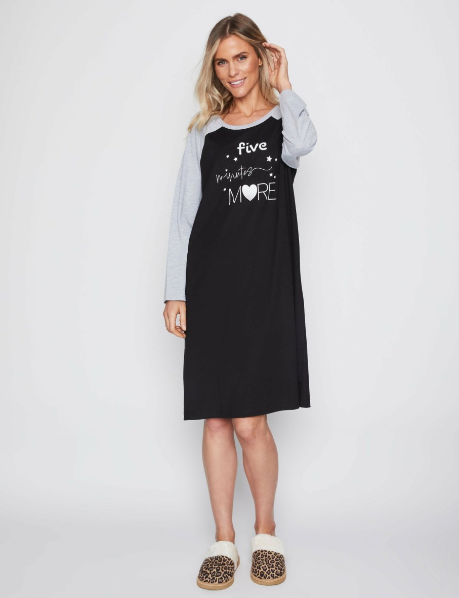 Women Millers Nighties | Millers Long Sleeve Raglan Contrast Sleeve With Placement Print Nightie