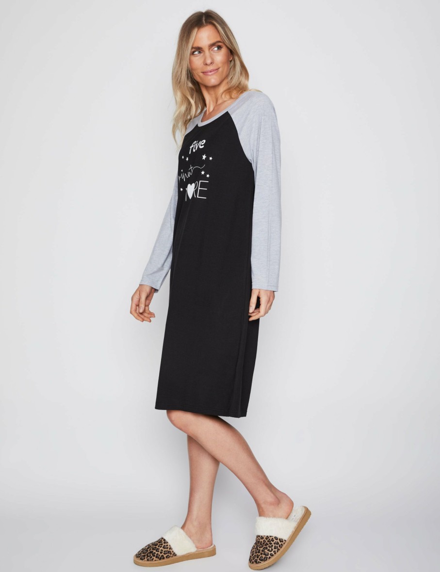 Women Millers Nighties | Millers Long Sleeve Raglan Contrast Sleeve With Placement Print Nightie