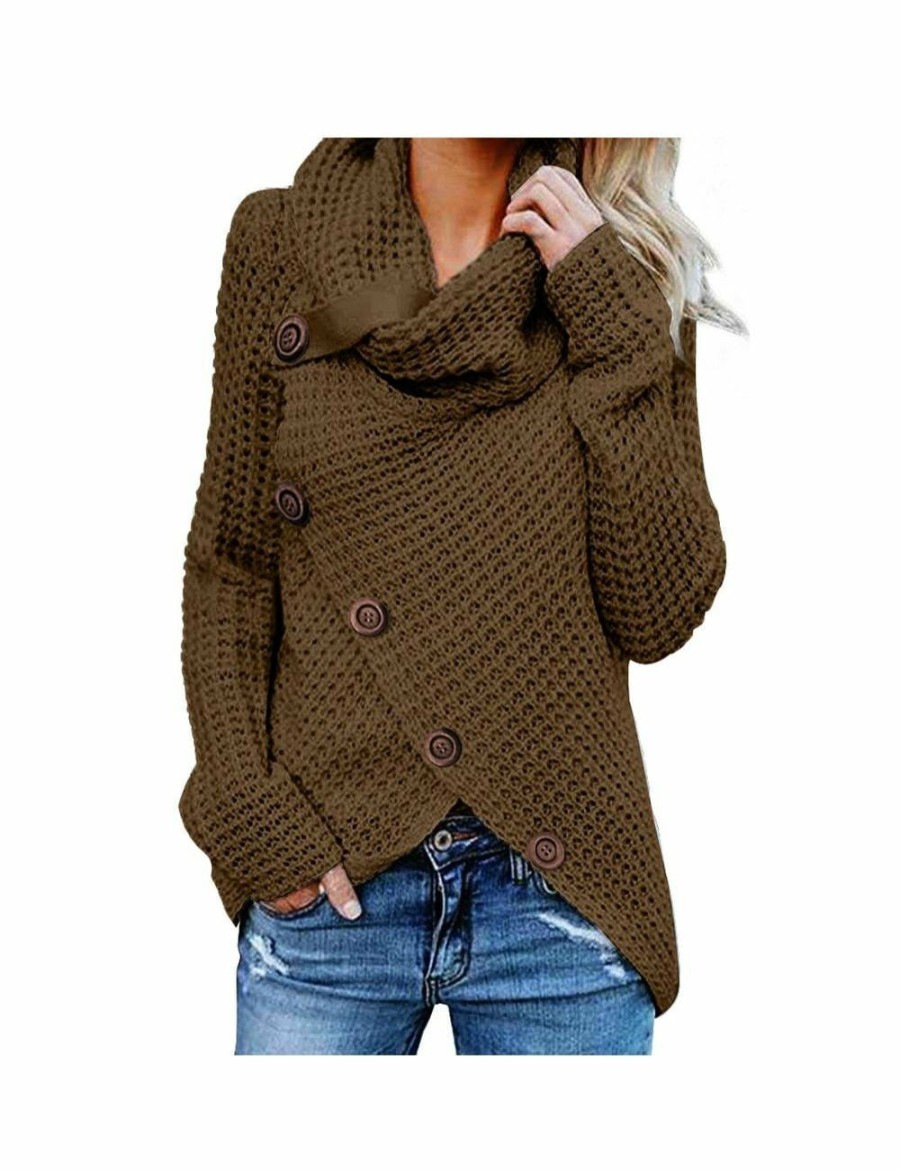 Women Azura Exchange Wraps & Ponchos | Azura Exchange Buttoned Wrap Turtleneck Sweater