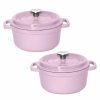 Home And Lifestyle Soga Pots & Planers | Soga 2X 22Cm Pink Cast Iron Ceramic Stewpot Casserole Stew Cooking Pot With Lid