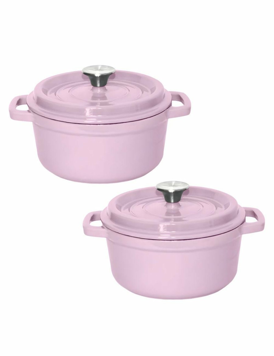 Home And Lifestyle Soga Pots & Planers | Soga 2X 22Cm Pink Cast Iron Ceramic Stewpot Casserole Stew Cooking Pot With Lid