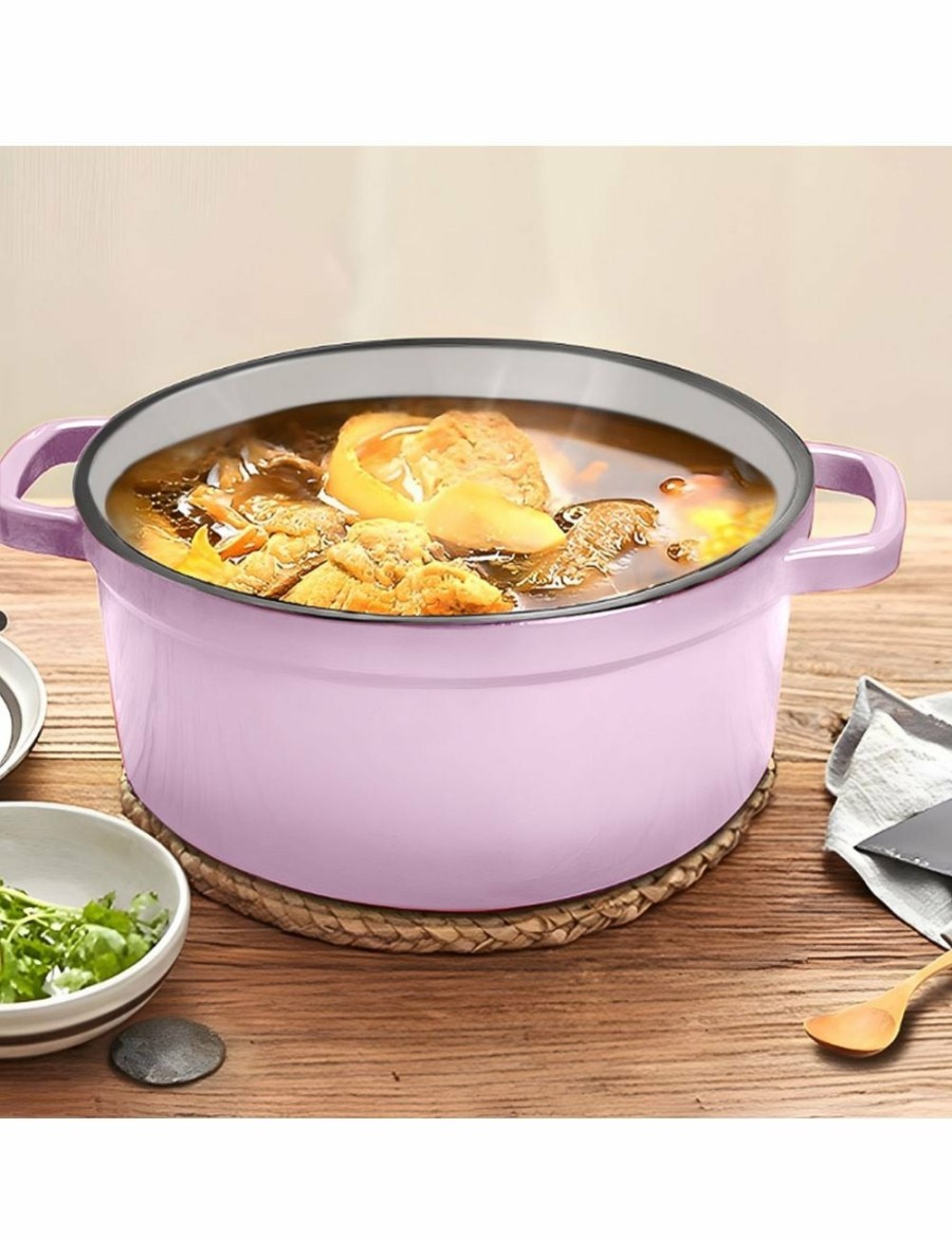 Home And Lifestyle Soga Pots & Planers | Soga 2X 22Cm Pink Cast Iron Ceramic Stewpot Casserole Stew Cooking Pot With Lid