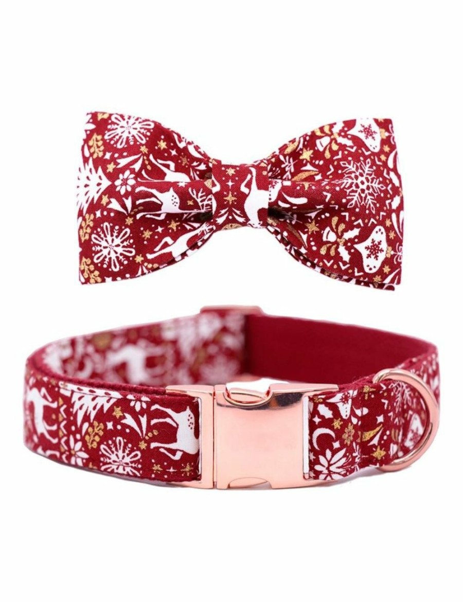 Home And Lifestyle HOD Health & Home Pet Costumes | Red Christmas Dog Collar With Bow Tie