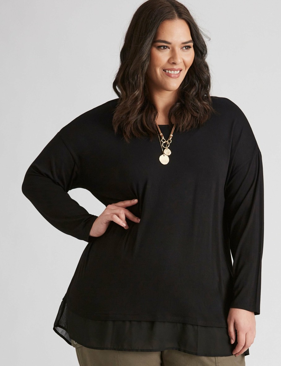 Women Autograph Tunics | Autograph Long Sleeve Mixed Media Tunic