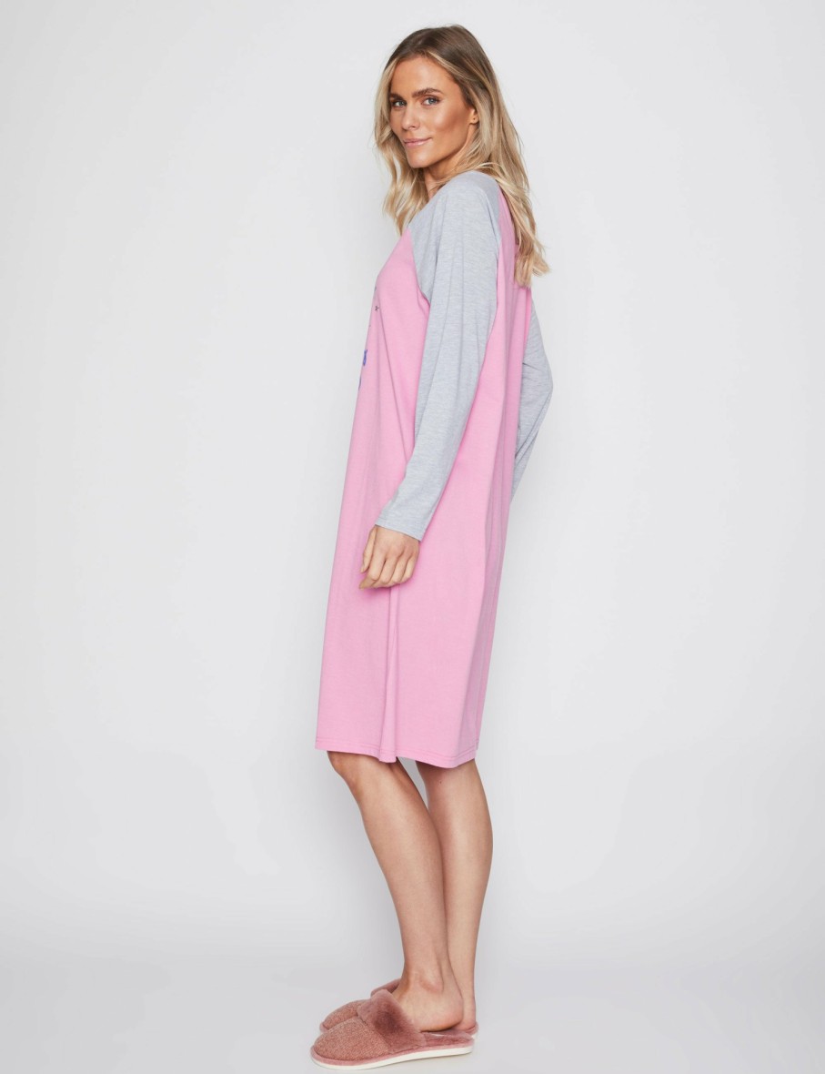 Women Millers Nighties | Millers Long Sleeve Raglan Contrast Sleeve With Placement Print Nightie