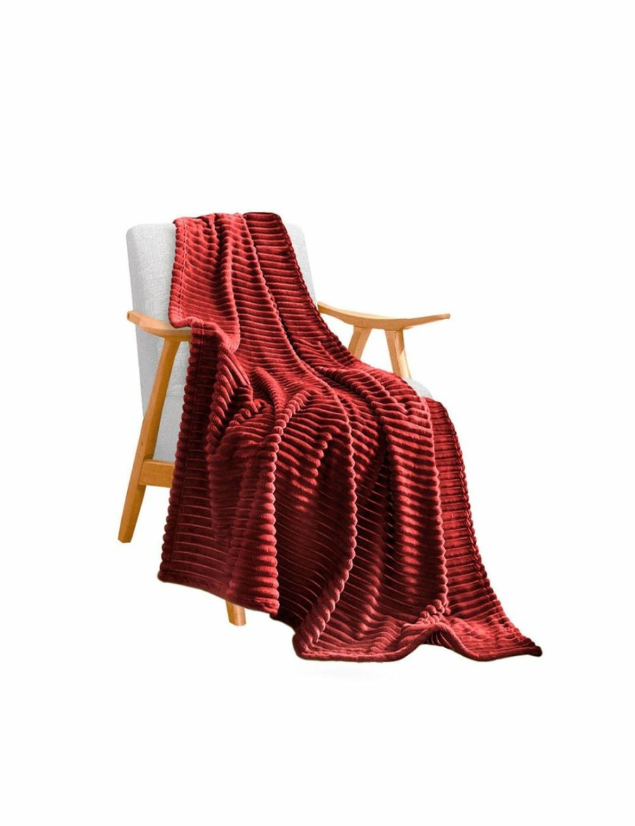 Home And Lifestyle Soga Blankets | Soga Burgundy Throw Blanket Warm Cozy Striped Pattern Thin Flannel Coverlet Fleece Bed Sofa Comforter