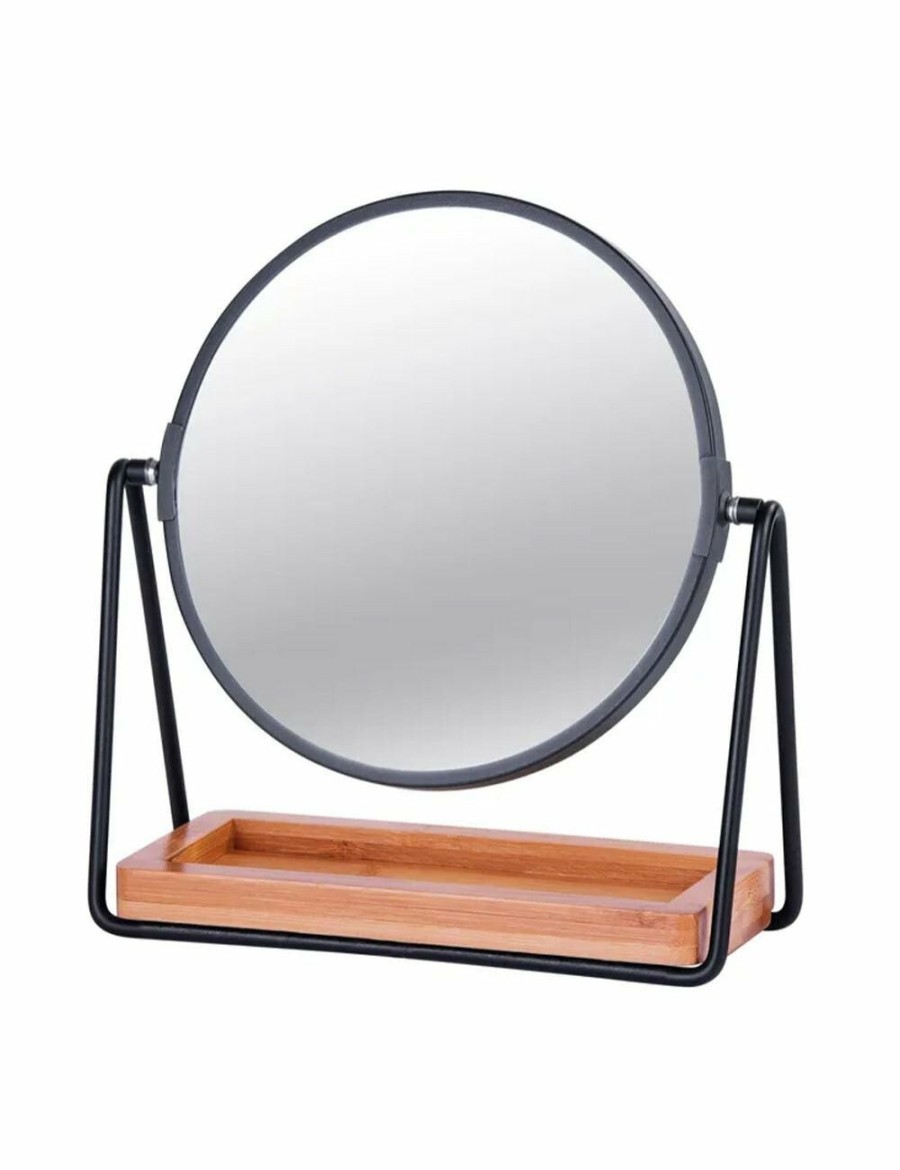 Beauty CLEVINGER | Clevinger 22Cm Cosmetic Makeup Mirror Milan Metal Round W/ Bamboo Tray Stand