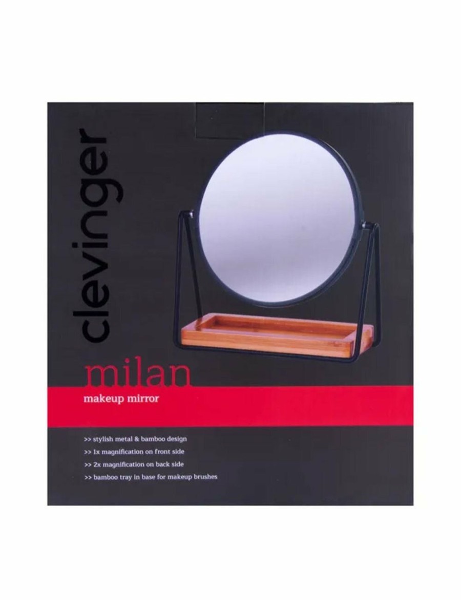 Beauty CLEVINGER | Clevinger 22Cm Cosmetic Makeup Mirror Milan Metal Round W/ Bamboo Tray Stand