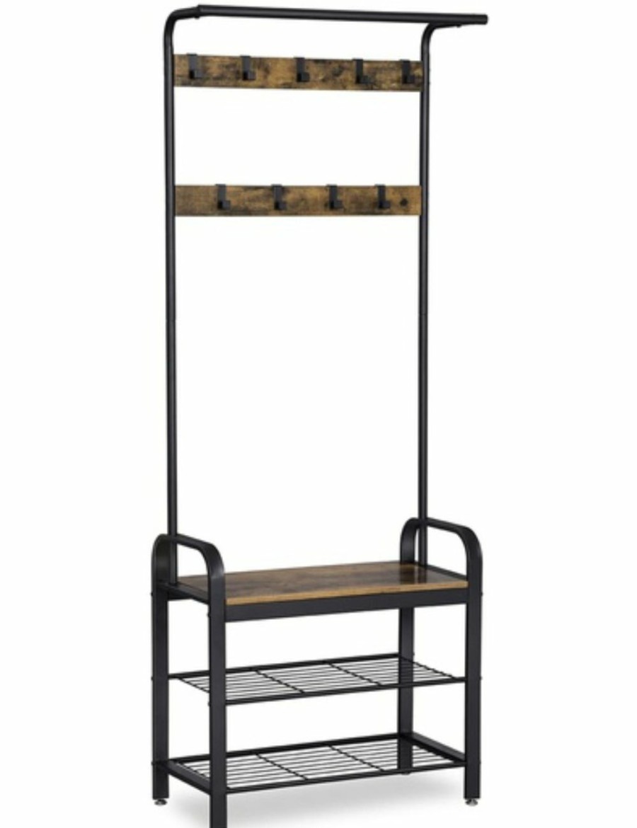 Home And Lifestyle VASAGLE Hallway Furniture | Vasagle Rustic Brown And Black Coat Rack Stand 183 Cm