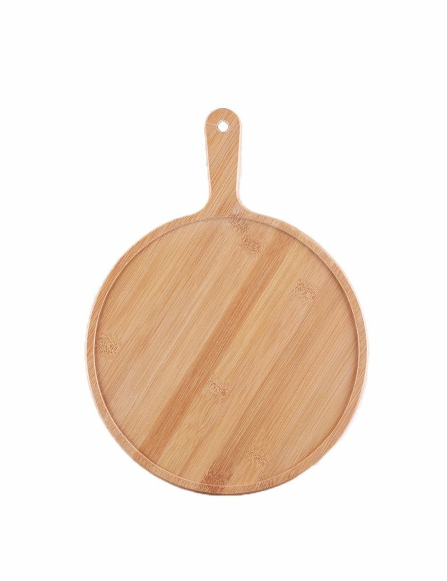 Home And Lifestyle Soga Serveware | Soga 8 Inch Blonde Roound Premium Wooden Serving Tray Board Paddle With Handle Home Decor