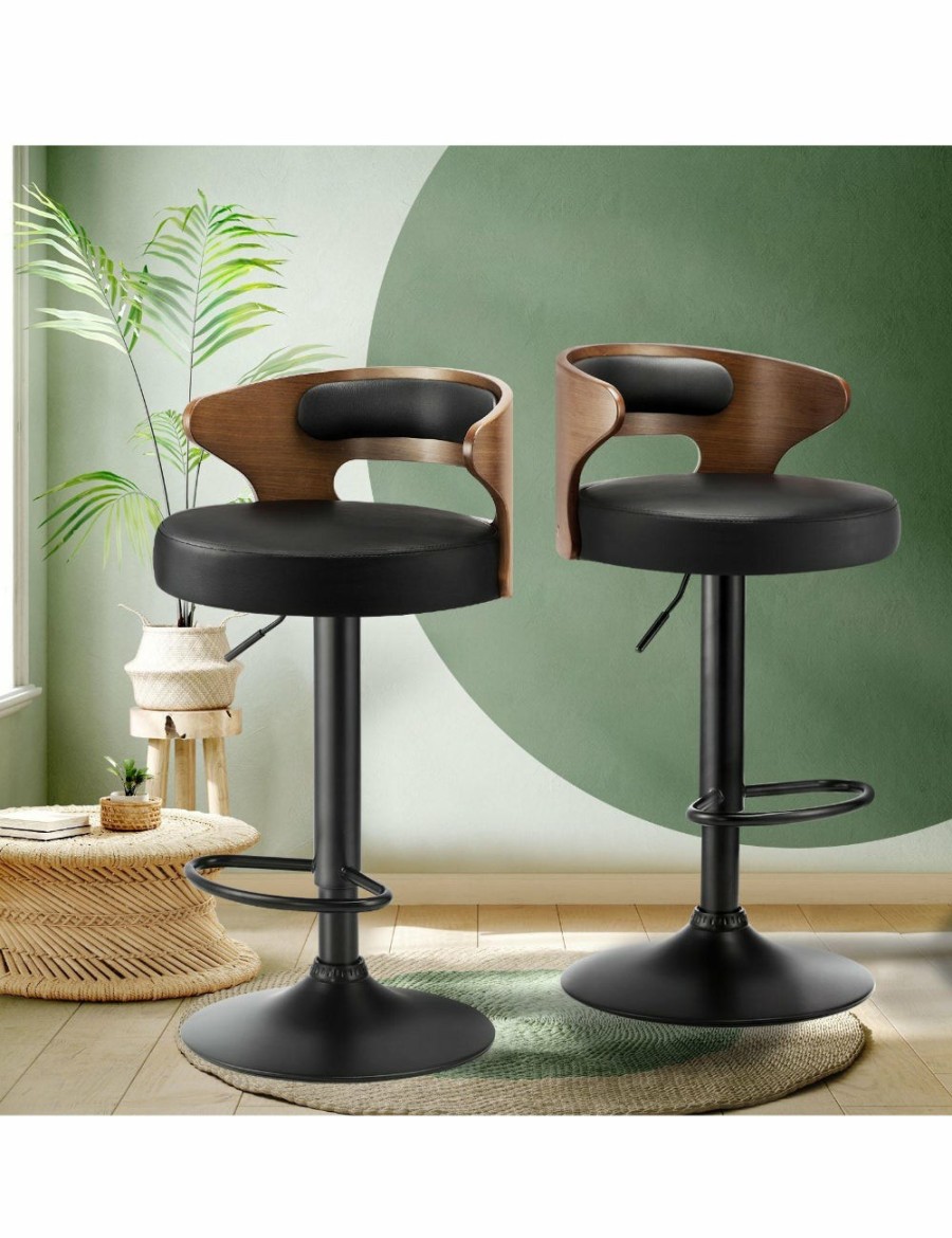 Home And Lifestyle Oikiture Bar Stools | Oikiture 2?Bar Stools Kitchen Gas Lift Swivel Chairs Stool Wooden Barstool Black