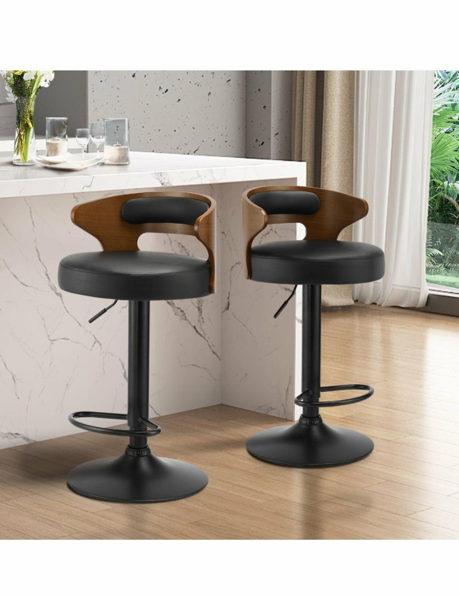 Home And Lifestyle Oikiture Bar Stools | Oikiture 2?Bar Stools Kitchen Gas Lift Swivel Chairs Stool Wooden Barstool Black