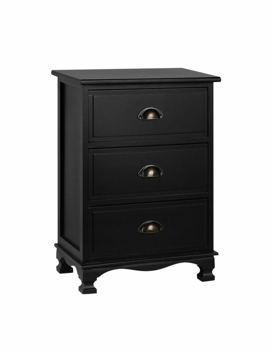 Home And Lifestyle HOD Health & Home Bedside Tables | Artiss Vintage Bedside Table Chest Storage Cabinet Nightstand Black - One Size