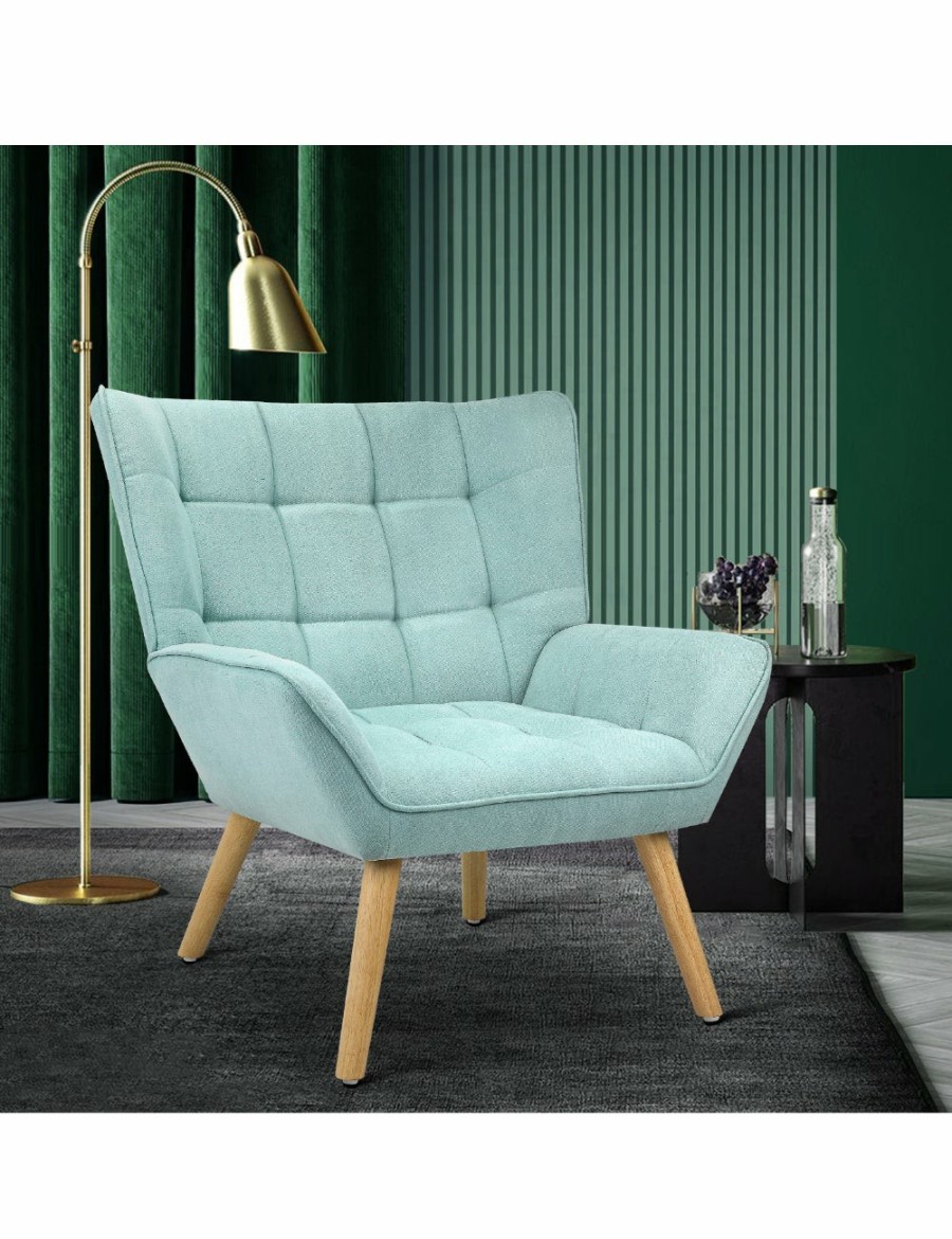 Home And Lifestyle Oikiture Armchairs & Sofas | Oikiture Armchair Accent Chairs Sofa Lounge Fabric Upholstered Tub Chair Blue