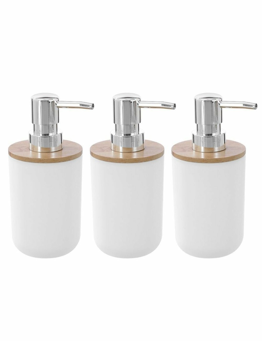 Home And Lifestyle BOX SWEDEN Bathroom Accessories | 3X Box Sweden 330Ml Bano Liquid Soap Dispenser Bamboo Top 7.5X16Cm Bpa Free Wht