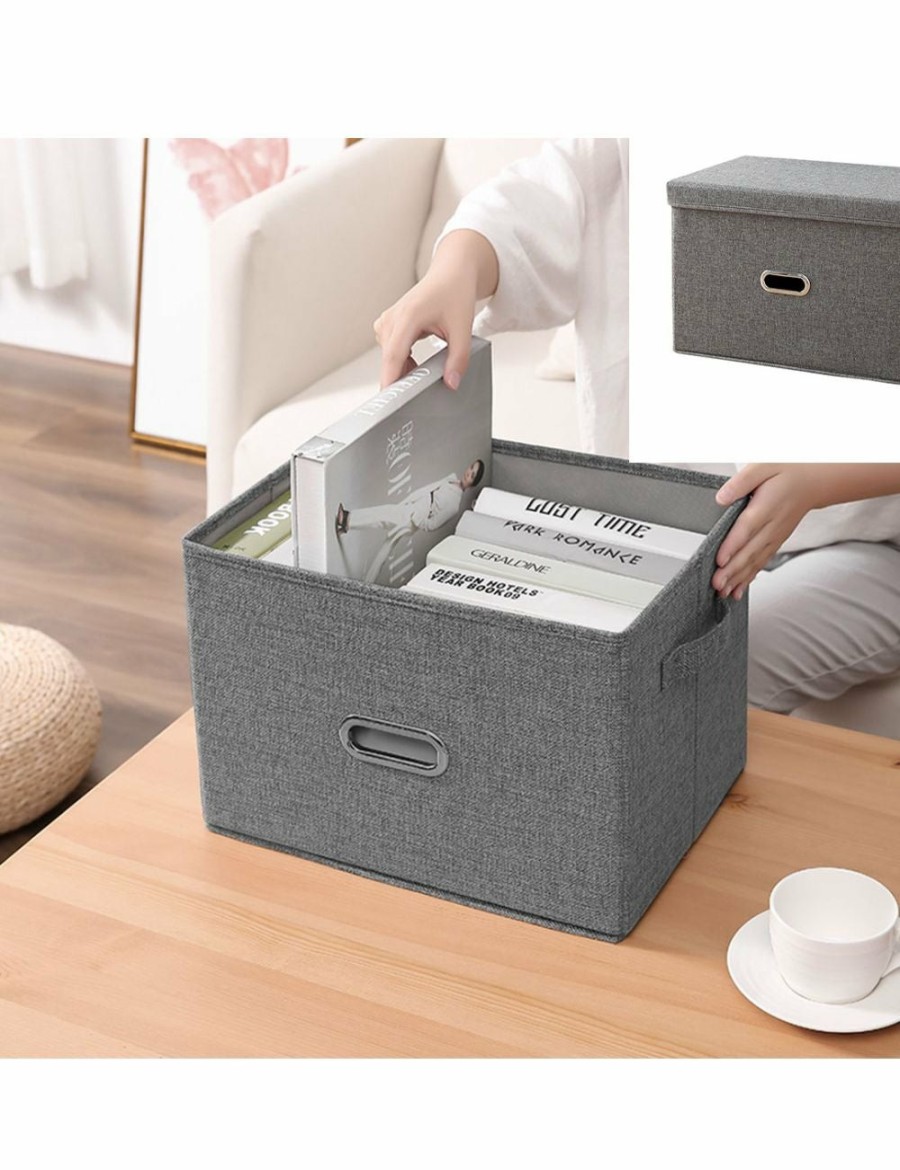 Home And Lifestyle Soga Clothes Airers & Baskets | Soga Grey Medium Foldable Canvas Storage Box Cube Clothes Basket Organiser Home Decorative Box