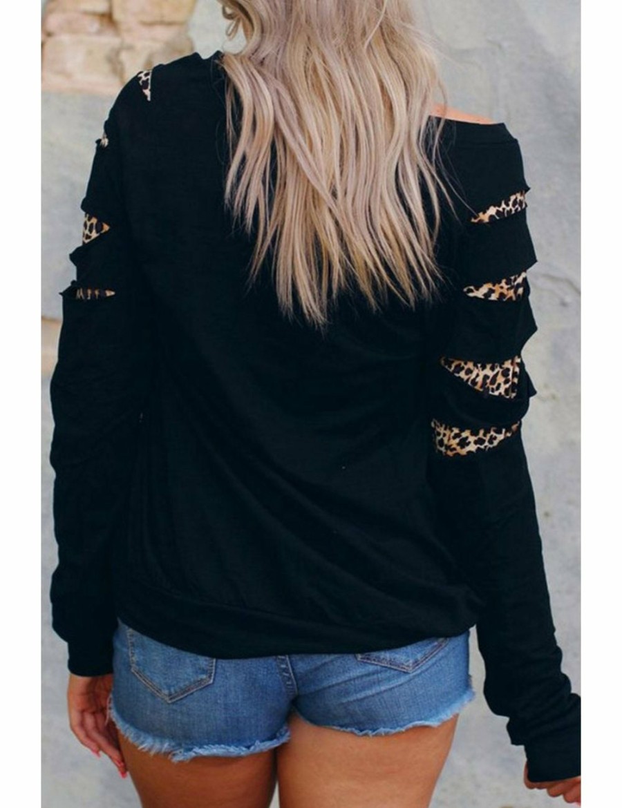 Women Fashion Boutique Active Jackets | Leopard Insert Black Sweatshirt